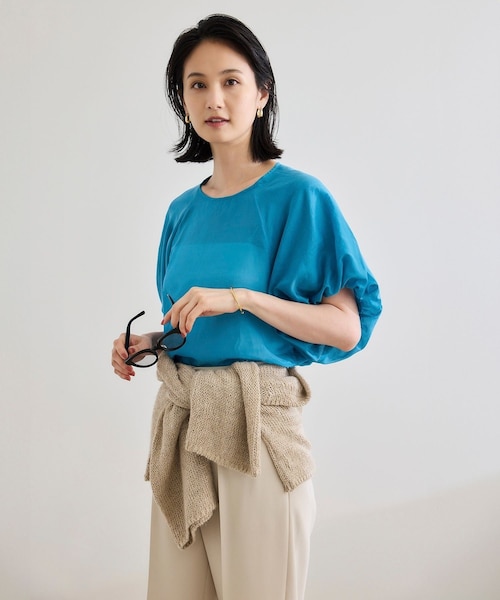 ROPE'（ロペ）の「【洗える】コットンシルクブラウス/セットアップ対応（シャツ/ブラウス・レディース・ブラック/ターコイズ・F）」の7枚目の写真