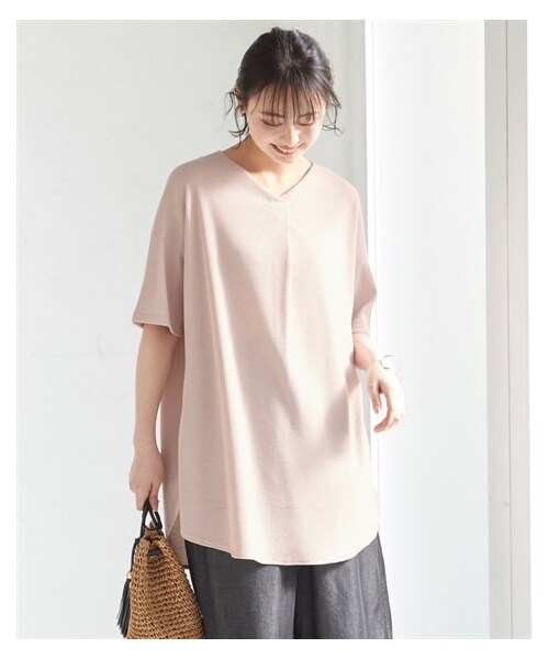 nissen（ニッセン）の「大きいサイズひんやり涼かワッフルＶネック５分袖ゆるチュニック（チュニック・レディース・ライトカーキ/スモーキーピンク/黒/グレージュ・L/LL/3L/4L/5L/6L/8L/10L）」の22枚目の写真