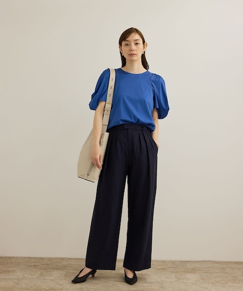 ROPE'(ロペ)の「【洗える】クリア天竺ボリュームスリーブプルオーバー【お仕事・通勤対応】(Tシャツ/カットソー・レディース・ブラック/ホワイト/カーキ/ブルー・F)」の18枚目の写真