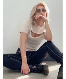 GYDA | フロントOPENハーフスリーブシャギーニット TOPS(ニット/セーター)