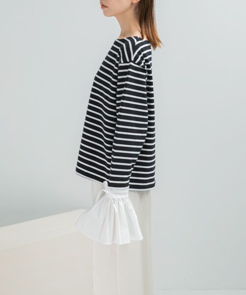 URBAN RESEARCH ROSSO（アーバンリサーチロッソ）の「Mewl　シャツスリーブボーダーTOPS（Tシャツ/カットソー・レディース・OWHITE/BLACK・Free）」の12枚目の写真