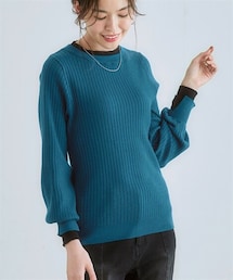 nissen | ふんわり袖配色重ね着風ニットトップス＜大きいサイズ有＞(ニット/セーター)