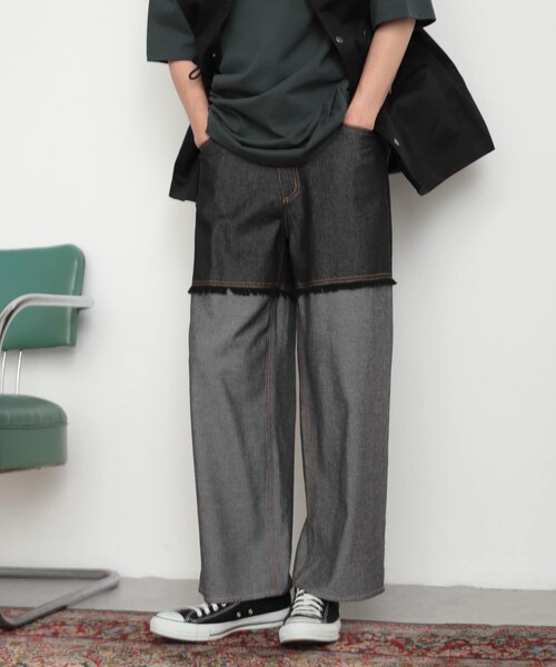 SENSE OF PLACE by URBAN RESEARCH（センスオブプレイスバイアーバンリサーチ）の「デニムフリンジシャンブレーワイドパンツ（デニムパンツ・メンズ・L.INDIGO/BLACK・M/L）」の8枚目の写真