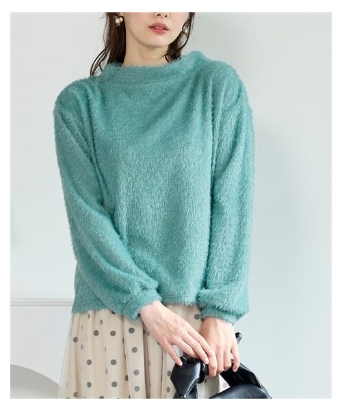 nissen（ニッセン）の「大きいサイズ ヘアリーニットソーボトルネックプルオーバー（ニット/セーター・レディース・スカーレット/ネイビー/ライトグレー/アクアグリーン・L~LL相当/3L~4L相当/5L~6L相当/8L相当/10L相当）」の3枚目の写真