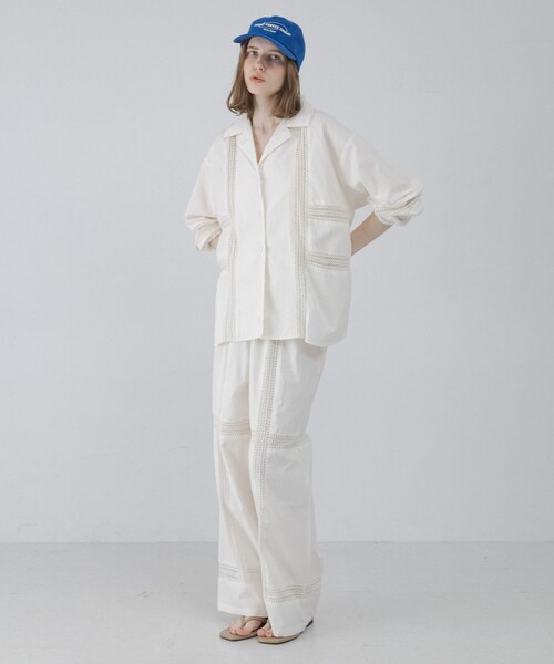 URBAN RESEARCH Sonny Label（アーバンリサーチサニーレーベル）の「ブロッキングレースコットンシャツジャケット（テーラードジャケット・レディース・キナリ/ブラック・Free）」の9枚目の写真