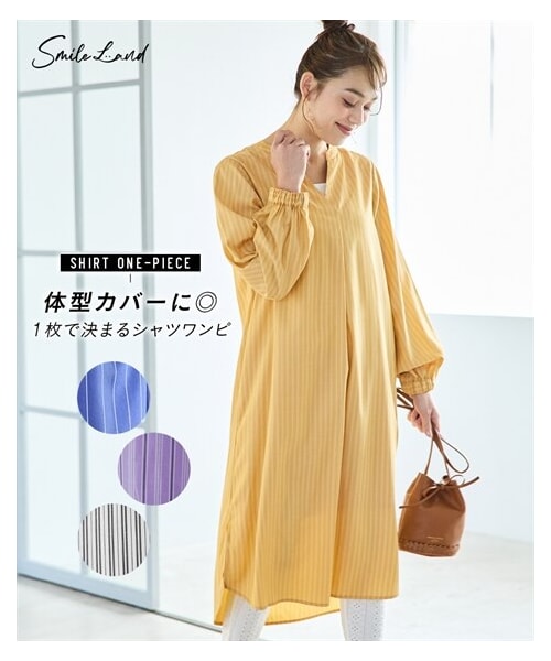 nissen（ニッセン）の「＜大きいサイズ＞スキッパーシャツワンピース（ワンピース・レディース・ブルー系/ラベンダー系/オフホワイト系/マスタード系・L/LL/3L/4L/5L/6L/8L/10L）」の3枚目の写真