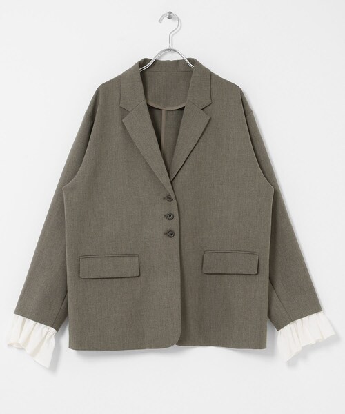 KBF(ケイビーエフ)の「フリルスリーブテーラードジャケット(テーラードジャケット・レディース・MOSS GRAY/CHARCOAL・One)」の11枚目の写真