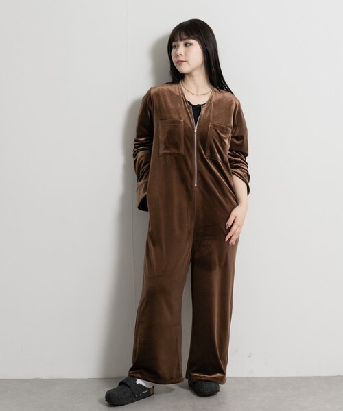 THE GOODLAND MARKET（ザグッドランドマーケット）の「&her　Velor All in one（サロペット/オーバーオール・レディース・BLACK/BROWN・36/38）」の2枚目の写真