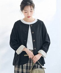 SMILE LAND | ＜大きいサイズ＞２WAY麻混ジャケット【Otona Purete】(ノーカラージャケット)