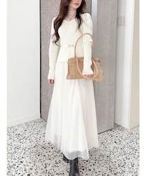 MERCURYDUO | ビットニットドットチュールドッキングワンピース(ワンピース)