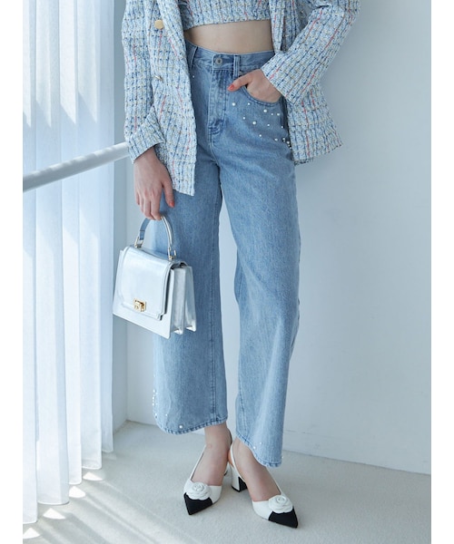 MERCURYDUO（マーキュリーデュオ）の「パールデニムパンツ（デニム