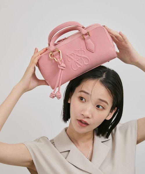 VIS(ビス)の「ロゴスエードミニボストンバッグ/2WAY(ボストンバッグ・レディース・ブラウン/ベージュ系/ピンク・F)」の5枚目の写真