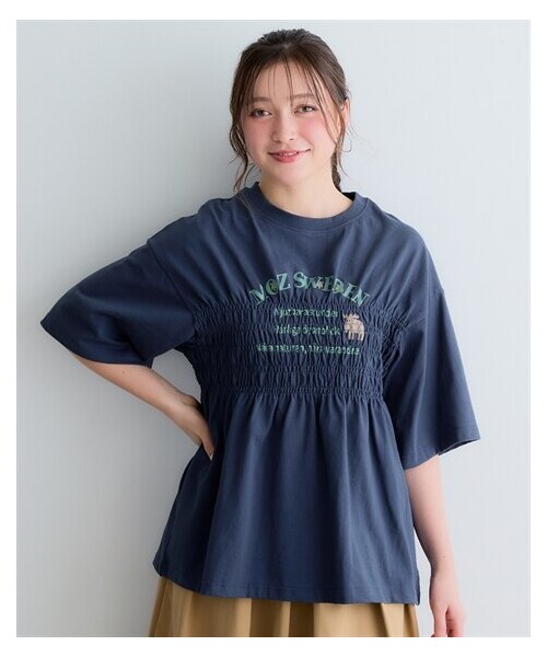 nissen（ニッセン）の「moz(モズ)シャーリングTシャツ＜大きいサイズ有＞（Tシャツ/カットソー・レディース・アイボリー/ブルー/チャコール・S/M/L/LL/3L/4L/5L）」の17枚目の写真
