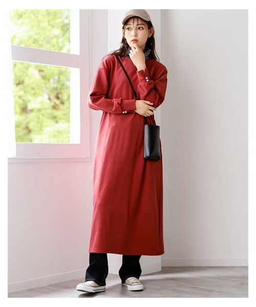 nissen（ニッセン）の「大きいサイズもちもちやわらかボタンデザインロングワンピース（ワンピース・レディース・メイプルオレンジ/グレイッシュグリーン/ダークネイビー・L/LL/3L/4L/5L/6L/8L/10L）」の20枚目の写真