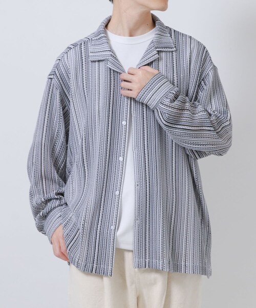 ITEMS URBANRESEARCH(アイテムズ アーバンリサーチ)の「マルチストライプレースオープンカラーシャツ(シャツ/ブラウス・メンズ・BLU/BLK/GRN・M/L)」の11枚目の写真
