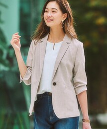 nissen | 洗える麻調合繊７分袖ストレッチテーラードジャケット（接触冷感・防しわ・ストレッチ・UVカット）(ジャケット/アウター)