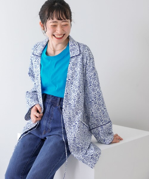 KBF（ケイビーエフ）の「ドロストプリントガウン（テーラードジャケット・レディース・BLUE/BEIGE/NAVY・one）」の18枚目の写真