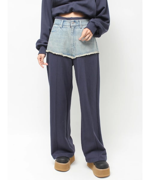 EVRIS（エヴリス）の「ドッキングスウェットデニムパンツ【セットアップ着用可能】（スウェットパンツ・レディース・ブラック/ネイビー・S/M）」の17枚目の写真