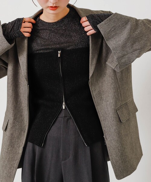 SENSE OF PLACE by URBAN RESEARCH（センスオブプレイスバイアーバンリサーチ）の「ラメジップニットビスチェ（その他トップス・レディース・GRAY/BLACK/YELLOW・one）」の5枚目の写真