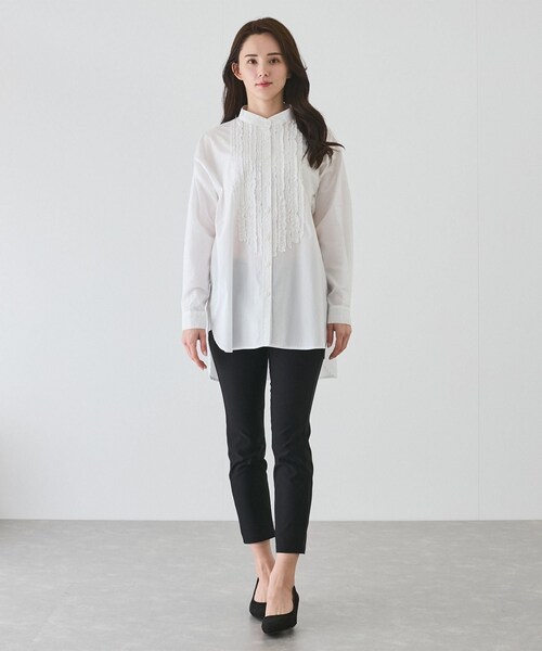 Jayro（ジャイロ）の「フリルピンタックチュニックブラウス（シャツ/ブラウス・レディース・ブラック/ホワイト系/ベージュ・M）」の11枚目の写真