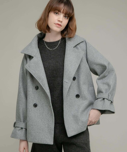URBAN RESEARCH Sonny Label（アーバンリサーチサニーレーベル）の「メルトンジャージースタンドカラーコート（テーラードジャケット・レディース・チャコール/グレー/ベージュ・FREE）」の2枚目の写真