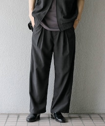 『イージーケア/セットアップ対応』リネンライクタックワイドパンツ
