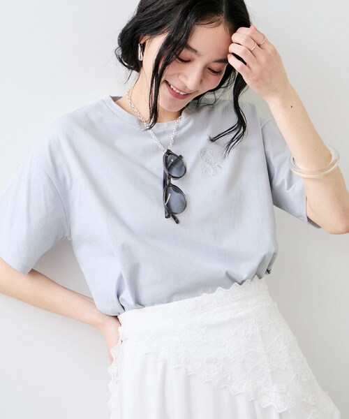 VIS(ビス)の「ボクシークロップド刺繍Tシャツ(Tシャツ/カットソー・レディース・チャコール/ホワイト/ブルー・F)」の18枚目の写真