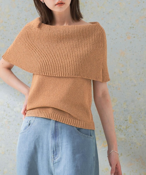 URBAN RESEARCH ROSSO（アーバンリサーチロッソ）の「ドライタッチオフショルダーニット（ニット/セーター・レディース・L/BEIGE/CAMEL/BLACK・FREE）」の2枚目の写真