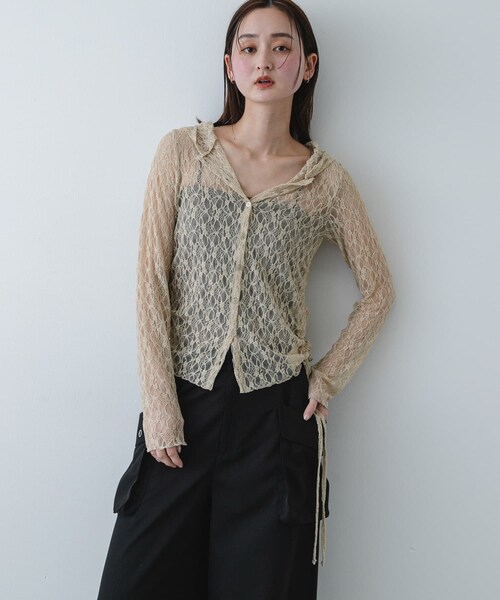 SENSE OF PLACE by URBAN RESEARCH（センスオブプレイスバイアーバンリサーチ）の「『洗濯可』フーディレースカットトップ（その他トップス・レディース・IVORY/BLACK/BEIGE・One）」の3枚目の写真