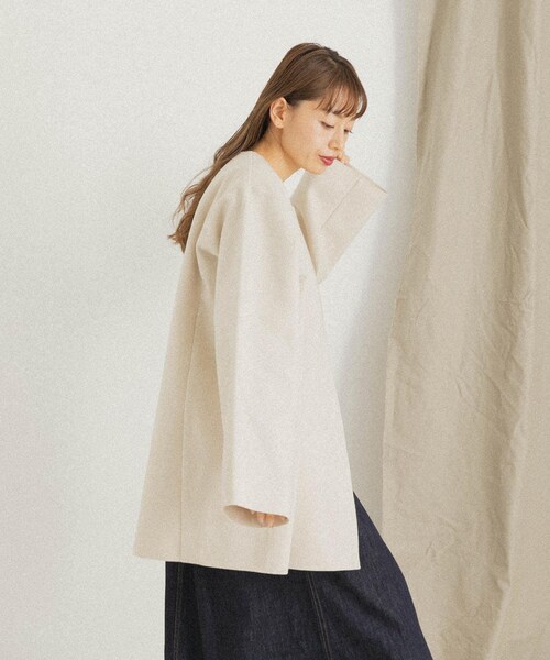 URBAN RESEARCH Sonny Label（アーバンリサーチサニーレーベル）の「ニットメルトンミドルコート（ノーカラージャケット・レディース・GRAY/NAVY/ECRU・FREE）」の7枚目の写真