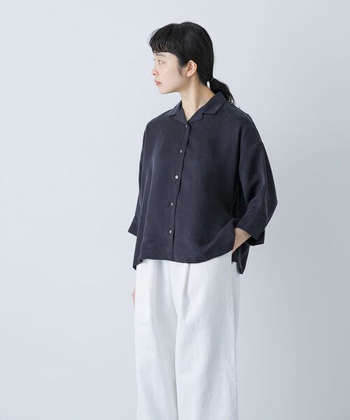 かぐれ（カグレ）の「キュプラオープンカラーシャツ（シャツ/ブラウス・レディース・NAVY/BLACK・Free）」の18枚目の写真