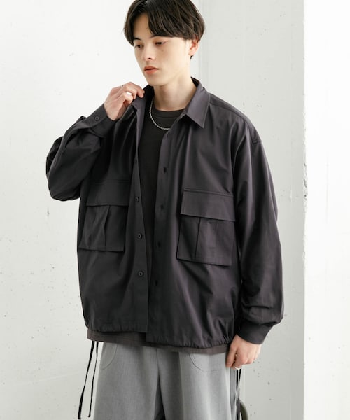 SENSE OF PLACE by URBAN RESEARCH(センスオブプレイスバイアーバンリサーチ)の「ドットメッシュダブルポケットロングスリーブシャツ(シャツ/ブラウス・メンズ・L.PINK/CHARCOAL/GREEN・M/L)」の1枚目の写真