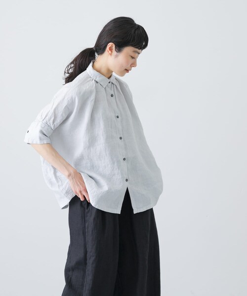 かぐれ(カグレ)の「Honnete Half-Sleeve Gather Shirts(シャツ/ブラウス・レディース・Ice Grey/Coral/Bk Choco・one)」の12枚目の写真