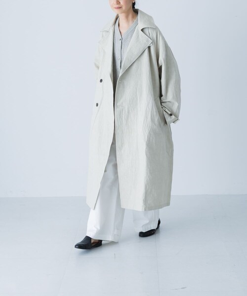かぐれ（カグレ）の「『ユニセックス』コットンリネンオーバートレンチコート（ステンカラーコート・レディース・L/BEIGE/BEIGE・1/2）」の4枚目の写真