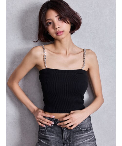 GYDA（ジェイダ）の「chainストラップテレコビスチェ（キャミソール・レディース・オフホワイト/ブラック/ピンク/ミックス/ダークミックス/ライトミックス・F）」の11枚目の写真