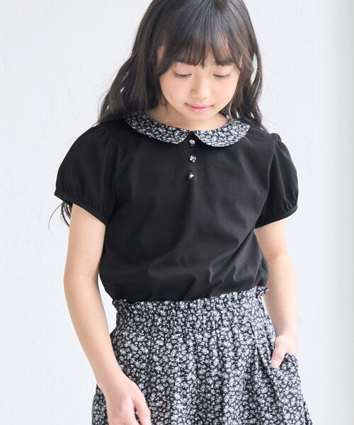 ROPE' PICNIC（ロペピクニック）の「【KIDS/キッズ】プチフラワー衿付きトップス/セットアップ対応（Tシャツ/カットソー・キッズ・ブラック/オフホワイト・L/M/S）」の11枚目の写真