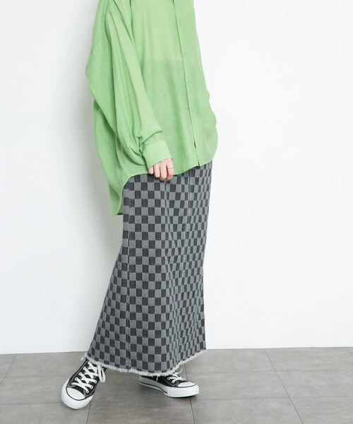 KBF（ケイビーエフ）の「チェッカーパターンデニムスカート（デニムスカート・レディース・BLUE/GRAY/BLACK・one）」の10枚目の写真