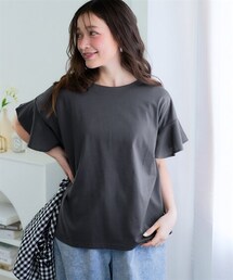 nissen | ＜大きいサイズ＞【汗染みしにくい】フリル袖プルオーバー(Tシャツ/カットソー)