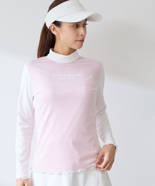 ROPE'(ロペ)の「ミニ千鳥柄 シアーコンビモックプルオーバー/UV・吸水速乾(Tシャツ/カットソー・レディース・ブラック/ブルー/ピンク・L/M/S)」の19枚目の写真