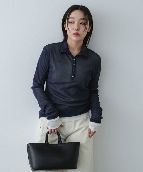 SENSE OF PLACE by URBAN RESEARCH（センスオブプレイスバイアーバンリサーチ）の「シアーレイヤードカットポロシャツ（その他トップス・レディース・BLK×GRY/NVY×IVO/BEG×IVO・One）」の19枚目の写真