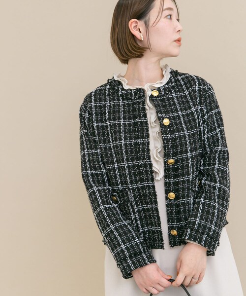 URBAN RESEARCH ROSSO（アーバンリサーチロッソ）の「『WEB限定』ツイードノーカラージャケット（ノーカラージャケット・レディース・OFF/BLACK・Free）」の21枚目の写真