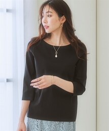 nissen | 綿１００％ダブルフロントカットソーボートネック７分袖トップス(Tシャツ/カットソー)