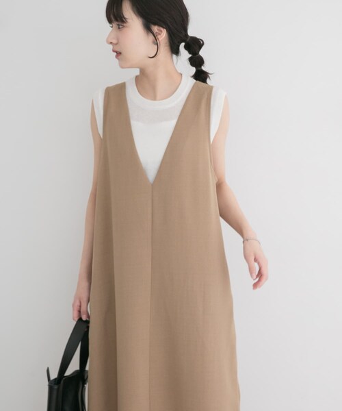 ITEMS URBANRESEARCH（アイテムズ アーバンリサーチ）の「『イージーケア/接触冷感/UVカット』SMOOTH LINEN TOUCH ジャンスカ（ジャンパースカート・レディース・CHA/CML・Free）」の2枚目の写真