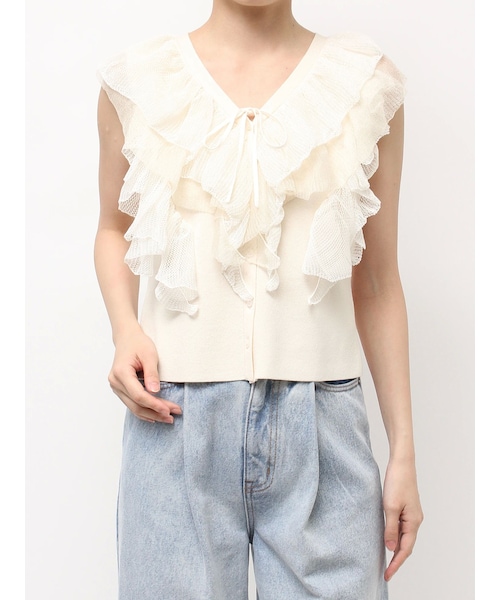 メッシュフリルノースリニットプルオーバー