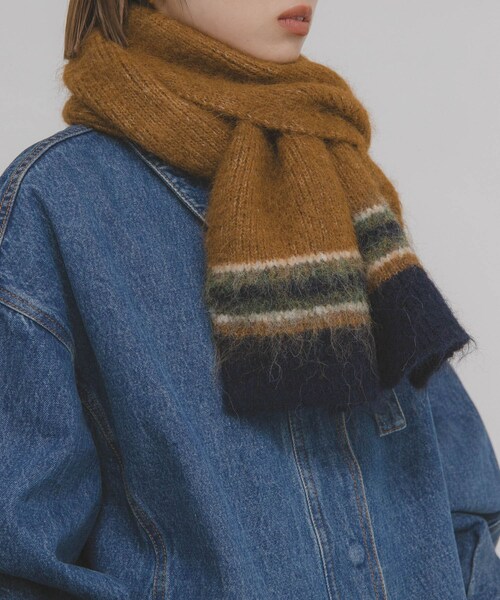 KBF（ケイビーエフ）の「エンドボーダーデザインマフラー（マフラー・レディース・GRAY/CAMEL/BLACK・One）」の13枚目の写真