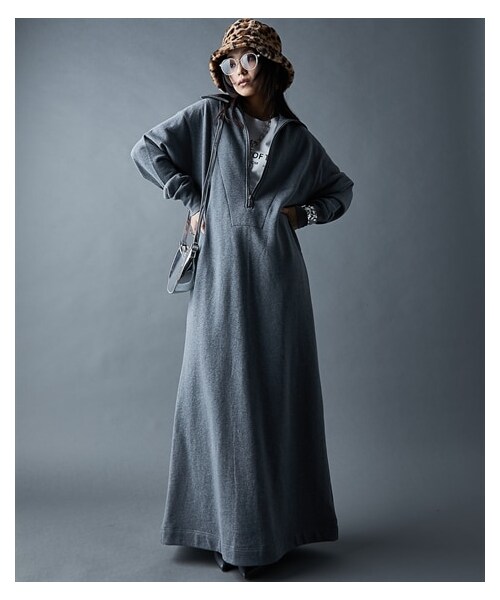 nissen（ニッセン）の「綿100％ハーフジップスウェットマキシワンピース＜大きいサイズ有＞GEVS.（ワンピース・レディース・テラコッタ/杢グレー/黒・M/L/LL/3L/4L/5L/6L/8L/10L）」の13枚目の写真