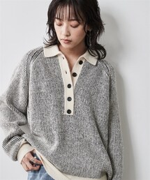 CHIC STYLE | 大きいサイズストライプポロニットプルオーバーシックスタイル(ニット/セーター)