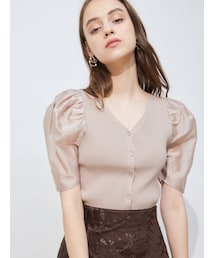 MERCURYDUO | 2WAY異素材パフスリーブニットカーディガン(カーディガン/ボレロ)