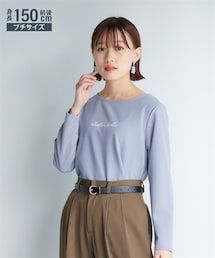 nissen | 小さいサイズ　カットジョーゼットロゴプリント長袖Tシャツ　低身長さん・小柄女性(Tシャツ/カットソー)