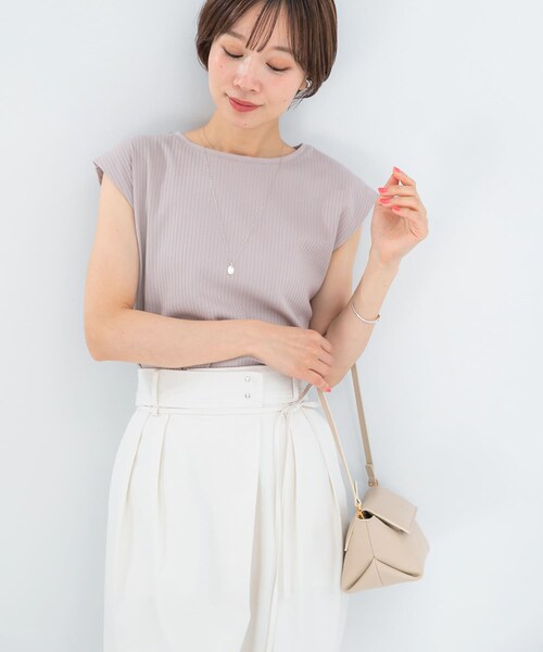 URBAN RESEARCH ROSSO（アーバンリサーチロッソ）の「汗染防止 フレンチリブTシャツ（Tシャツ/カットソー・レディース・OFF/CHARCOAL/GREIGE/SAX・Free）」の22枚目の写真